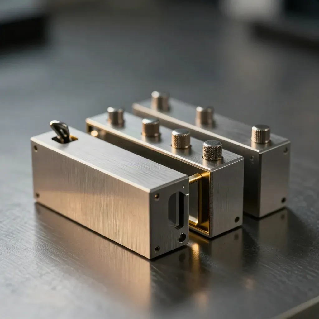 Brushed-metal lab blocks and pegs locking into a precise workflow cluster with gold accents.